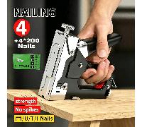 Pistolet à agrafes robuste, agrafeuse multifonction 4-en-1 compatible avec les clous en forme de U/T/I/carré, force réglable, utilisation à une main, comprend 800 agrafes et clous, poignée en TPR à pr