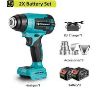 Pistolet à air chaud - sans fil - 2000 W - affichage LED de la température - 9 niveaux - 50-500 °C - 500 L/min - 2 batteries, chargeur UE - jaune