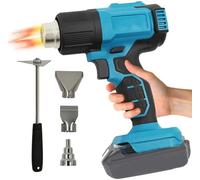 Pistolet à air chaud sans fil compatible avec batterie Makita 18 V, jusqu'à | Chauffage en céramique, temps de chauffe de 2 à 3 s, 2 niveaux de température, mode de verrouillage, 3 buses et grattoir pour