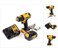Pistolet à air chaud sans fil DeWalt DCE 530 M1 18 V 530 °C + 1 batterie 4,0 Ah + 1 chargeur + buse plate et buse à réflecteur