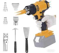 Pistolet à air chaud sans fil pour Dewalt 20 V Batterie, 50 °C à 550 °C | Pistolet à Air Chaud avec écran LCD Réglable de 50 à 550 °C, avec 5 Buses et 2 Shovels pour Soudure bricolage(Sans Batteries)