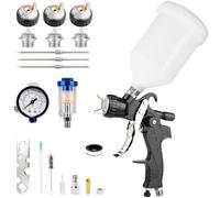Pistolet à air professionnel LVLP - Kit de buses de 1,3/1,7/2,0 mm avec régulateur de pression et séparateur eau-huile - Pistolet de peinture à air comprimé pour peinture de voiture, couche de base
