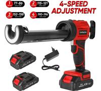 Pistolet à cartouche électrique - Pistolet à extrusion sans fil - 4 niveaux - 2 batteries incluses - Pour colle silicone/verre, fenêtres et portes - Noir
