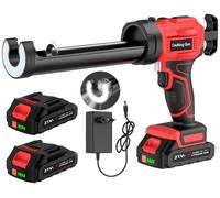 Pistolet à cartouche et à adhésif sans fil - Pistolet à injecteur de mastic pour vitres électrique - 2 batteries - Lumière LED - Pour fenêtres et portes - Appareil portable - Rouge