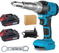 Pistolet à clous électrique - Riveteuse à pointes aveugles sans balais, 20 000 N - pour rivets de 2,4 à 5,0 mm - Extracteur de rivets automatique pour acier inoxydable et aluminium - 2 batteries