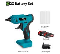 Pistolet à colle thermique - Sans fil, alimenté par batterie - 18V - 100W - Compatible avec les bâtons de colle de 11 mm - Température maximale : 280 °C - Coffret comprenant 2 batteries