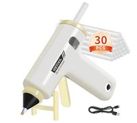 Pistolet à Colle Thermofusible Sans Fil (Avec 30 BâTonnets), Colle Chaude Rechargeable Usb Et RéSistant à La Chaleur, IdéAl Pour Les RéParations Rapides Diy à La Maison Et Au Bureau (blanc)