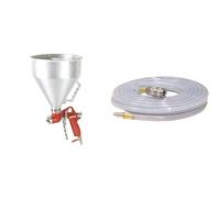 Pistolet A CREPIR PNEUMATIQUE Godet ALU 4,5 L + 3 Buses & Ferm Plastique,Polychlorure De Vinyle Tuyau à air 10m - avec Connexion Rapide - pour compresseur