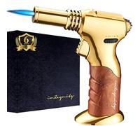 Pistolet à double flamme au butane - Mini chalumeau portable rechargeable pour la cuisine, la crème brûlée, le soudage, la soudure, l'art de la résine - Flamme réglable et verrouillage d'allumage