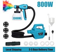Pistolet à peinture à basse pression (HVLP) - 800 W - Réservoir amovible de 1300 ml - Débit de 1200 ml/min - 3 buses de 1,0/1,8/2,6 mm - Viscosité élevée : 120 DIN-s - Couleur : bleu