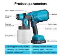 Pistolet à peinture électrique sans fil 800 ml, pulvérisateur de peinture automatique pour meubles, aérographe pour batterie Makita 18V, outils de bricolage With 1 Battery