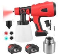 Pistolet a Peinture sans Fil, 850 W Système de Pulvérisation de Peinture 800ML avec 2 x 2600 mAh 21V Tambours et Chargeur, 5 Buses, 2 Récipient de Peinture, pour Murs, Toits, Clôtures