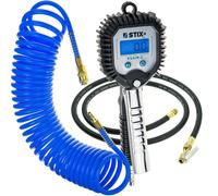 Pistolet à pression de pneus STIX PSAIR-2 avec manomètre numérique 0-18 bar et tuyau de 1,5 m + 10 m de tuyau d'airPolyuréthaneen spirale 12/8 mm