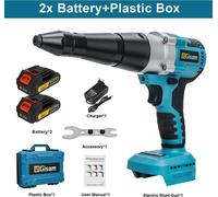 Pistolet à riveter électrique sans balais - Sans fil - Force de traction de 20 000 N - Rivets aveugles de 2,4 à 4,8 mm - 2 batteries incluses - Mallette en plastique - Vert