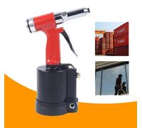 Pistolet à riveter pneumatique-hydraulique - P56 - Force de traction 1300 kgf - Course 16 mm - Pour rivets 3,2–6,4 mm - Entrée d'air 6,4 mm - Avec bouteille collectrice - Rouge/noir/argent
