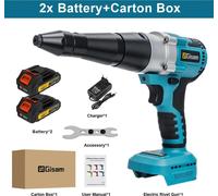 Pistolet à riveter - Riveteuse sans fil - Moteur sans balais - Force de traction de 20 000 N - Plage de rivetage : 2,4–4,8 mm - Sans fil - Avec 2 batteries - Bleu