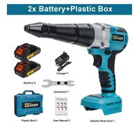 Pistolet à rivets électrique 20000N - outil à riveter sans fil pour rivets aveugles, 2,4–4,8 mm - système de batterie 18V - 2 batteries - coffret en plastique