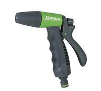 Pistolet d'arrosage à déclenchement frontale. Fabriqué en bi matière : plastique avec poignée en caoutchouc soft-touch.