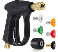 Pistolet de lavage haute pression, pistolet de lavage à jet court avec interface de tuyau M22 14 mm et adaptateur compatible avec buses à connexion rapide de 6,35 mm pour lavage de voiture et