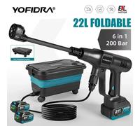 Pistolet de lavage haute pression sans fil YOFIDRA 200 bars avec seau, pistolet de pulvérisation électrique pour jardin, compatible avec batterie Makita 21V. 1 Battery