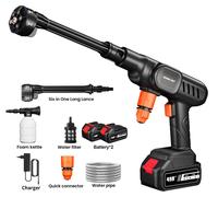 Pistolet de nettoyeur haute pression sans fil 6-en-1 - Jet d'eau portable pour le lavage automobile - 18V - 500–799W - 10L/min - Tuyau de 4 à 5 mètres - 2 batteries de 12000mAh