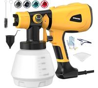 Pistolet de peinture électrique HVLP haute puissance 1000 W avec bouton de largeur réglable, 4 buses et 3 motifs, facile à nettoyer pour meubles, intérieur de maison, peinture de maison (jaune)