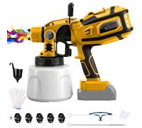 Pistolet de Peinture sans Fil avec LED pour Dewalt 20V (sans Batterie) | Pulvérisateur de peinture, 200W, pichet 1,4L, 3 motifs, 5 buses laiton, brosse, gants, lunettes