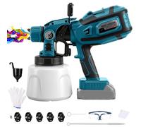 Pistolet de Peinture sans Fil avec LED pour Makita 18V (sans Batterie) | Pulvérisateur de peinture, 200W, pichet 1,4L, 3 motifs, 5 buses laiton, brosse, gants, lunettes