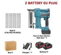Pistolet électrique pour clous - 2 en 1 : cloueur et agrafeuse sans fil - Moteur sans balais - Compatible avec batterie 18V - 2 batteries incluses - Chargeur pour l'Europe - Idéal pour le mobilier et 