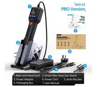 Pistolet thermique - SAG-55 Pro Set-EU - 550 W - 220 V - Affichage numérique de la température - Réglage de la température - Livré avec un support - Pour la réparation de cartes électroniques (BGA) et