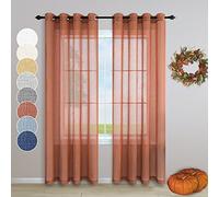 Pitalk - Lot de 2 rideaux semi-transparents terracotta de 228,6 cm de long pour salon, avec poche pour tringle, décor de fenêtre en lin texturé imitation, rideaux couleur rouille pour chambre