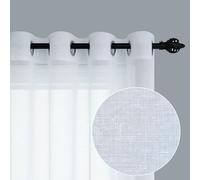 Pitalk Rideaux transparents blancs de 243 cm de long pour décoration de salon, 2 panneaux à œillets, faux lin, voile filtrant la lumière, voilages longs pour chambre à coucher, terrasse, porte, baie