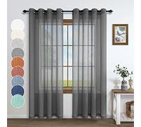 Pitalk - Rideaux transparents gris foncé de 228 cm de long pour salon, 2 panneaux, passe-tringle double, rideaux semi-transparents en lin texturé gris charbon pour chambre à coucher, pièce de jeu pour