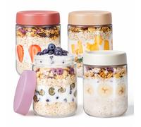 PITCH + PULSE Récipients à Avoine de Nuit de 500ml, 4 Pièces Conteneurs de Stockage des Aliments avec Couvercles, Tasses Parfaites pour les Céréales, les Noix, les Fruits, les Repas