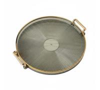 Pitycbo Plateau à Motif Diamant Plateau Rond Plateau de Service Plateau Décoratif en Matériau Résistant aux Chocs et Léger avec Poignées Pratiques Adapté pour, Vert, Assiette Ronde