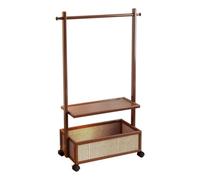 Pitycbo Portant à Vêtements Double Couche Portant Vêtements Portemanteau Étagère Chariot en Bambou avec Barre Suspendue aux Extrémités Arrondies Étagère, 60 Cm, Double Couche - 60cm