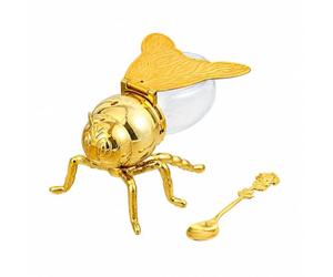 Pitycbo Pot à Épices En Forme D'abeille Design Moderne Porte-Épices Cvercle à Charnière En Forme D'aile Compact Sucrier, Cuillère Rose Abeille Dorée