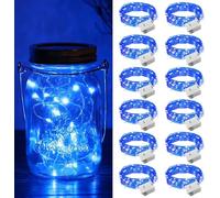 Piucrty Mini guirlande lumineuse bleue à piles 2 m 20 μm LED Bande lumineuse courte Pile bouton Guirlande lumineuse de Noël Lot de 12 pièces Petite guirlande lumineuse bleue
