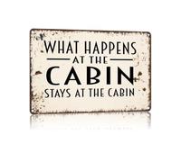 PIUHRKLEVD Humorous Rustic Metal Sign What Happens at the Cabin Stays Here Vintage Tin Wall Decor for Lake House Lodge Man Cave 8 X 12 inch