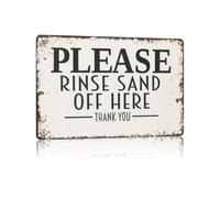 PIUHRKLEVD Outdoor Utility Metal Sign Rinse Sand Off Here Vintage Tin Wall Decor for Shower Pool Area Beach House Entry 8 X 12 inch