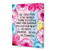PIUHRKLEVD Think Motivational Poster - Be Creative Stay Inspired Quote Canvas Wall-Art, Inspirational Home Decor for Teen Girls, Teens Room & Dorm (Framed,16x24inch(40x60cm))