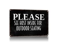 PIUHRKLEVD Vintage Cafe Tin Sign Outdoor Seating Instructions See Host Inside Rustic Business Decor for Bistro Pub Stand 8 X 12 inch