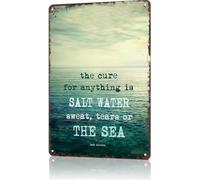 PIUHRKLEVD Vintage Nautical Decor Metal Tin Sign Beach House Coastal Ocean Themed Wall-Art with Rustic Quote for Home 8 X 12 inch