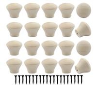 Piutouyar Lot de 20 mini boutons de commode en bois brut 18 x 15 mm | Boutons d'armoire ronds, boutons de tiroir vintage, poignées de porte de meubles, pour cuisine, armoire, tiroir