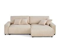 Best mobilier Canapé d'angle Pivoine 4 places réversible convertible 2 coffres velours côtelé Beige