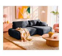 Pivoine - Canapé d'angle ouvert droit 4 places convertible avec coffre en tissu texturé