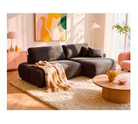 Pivoine - Canapé d'angle ouvert droit 4 places convertible avec coffre en tissu texturé - Marron