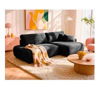 Pivoine - Canapé d'angle ouvert droit 4 places convertible avec coffre en tissu texturé
