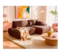 Pivoine - Canapé d'angle ouvert droit 4 places convertible avec coffre en tissu texturé