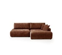 Pivoine - Canapé d'angle ouvert droit 4 places convertible avec coffre en tissu texturé - Terracotta